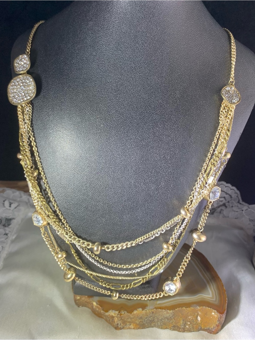 Jessica Simpson Gold Multi-Strand Crystal Pendant Necklace